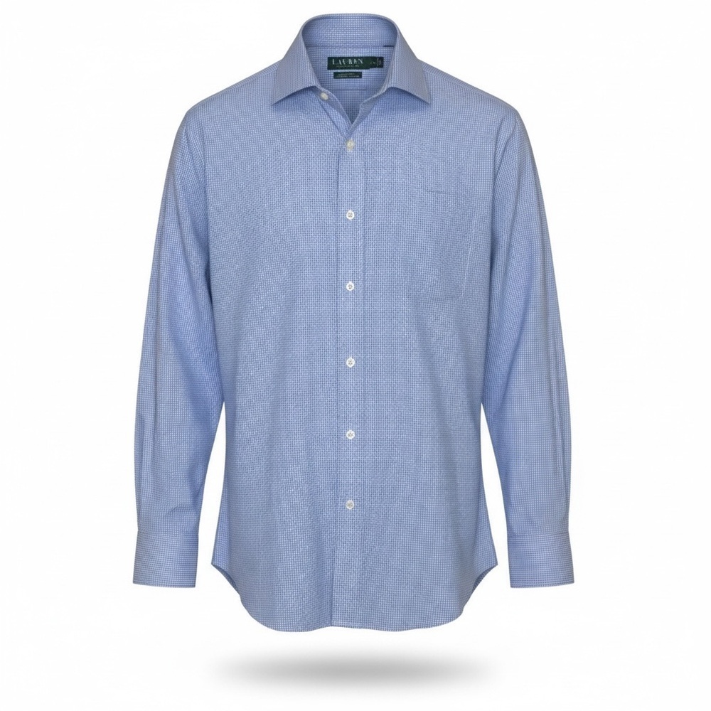 LAUREN RALPH LAUREN Shirt Casual Formal Check Fitted Blue Men Size  (17 34/35)